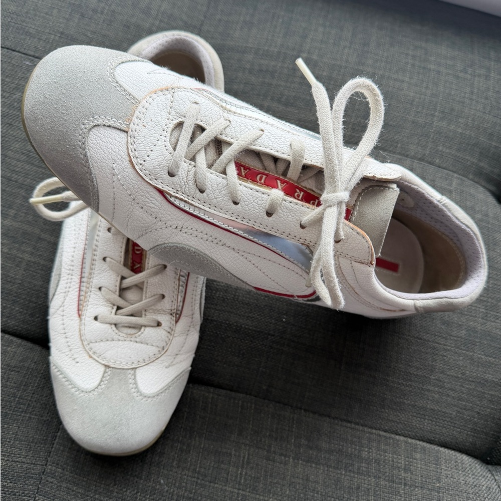 Prada Sport Sneakers Grey White Suede Leather Women’s 10.5 - Picture 2 of 11